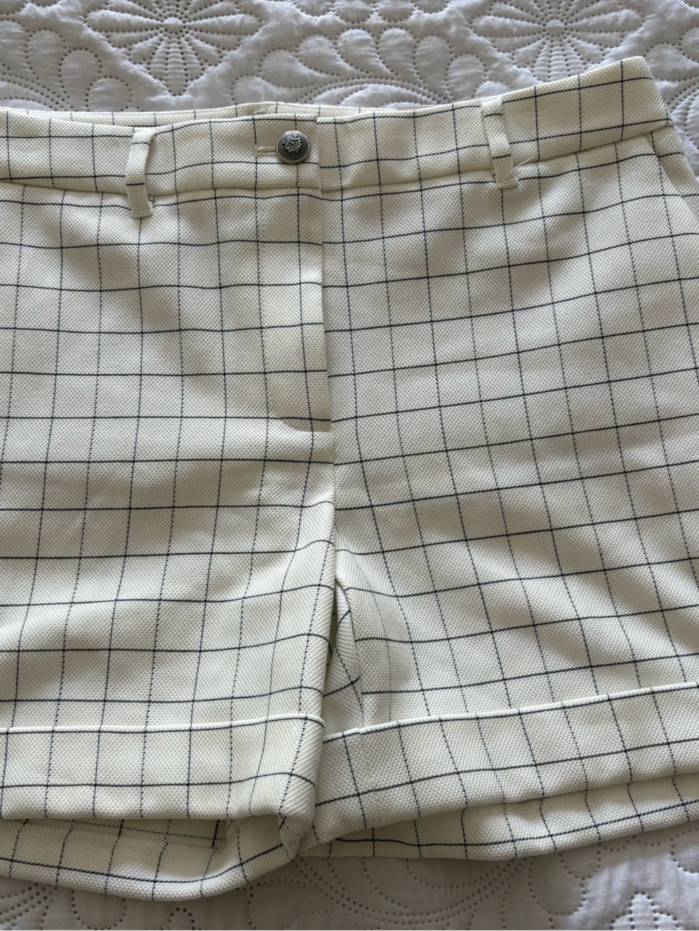 White House Black Market Cream Windowpane Check Shorts